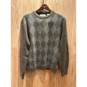 Vintage Y2k Joseph Abboud Lambswool Blend Sweater Argyle Brown Green Men's Large
